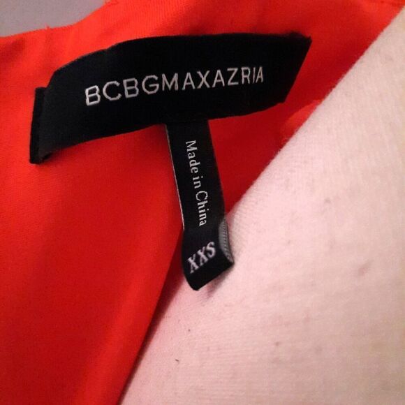 BCBG Max Azria Asymmetrical Bodycon Cutout Dress Red-Orange Shimmer Size XXS - Picture 13 of 16